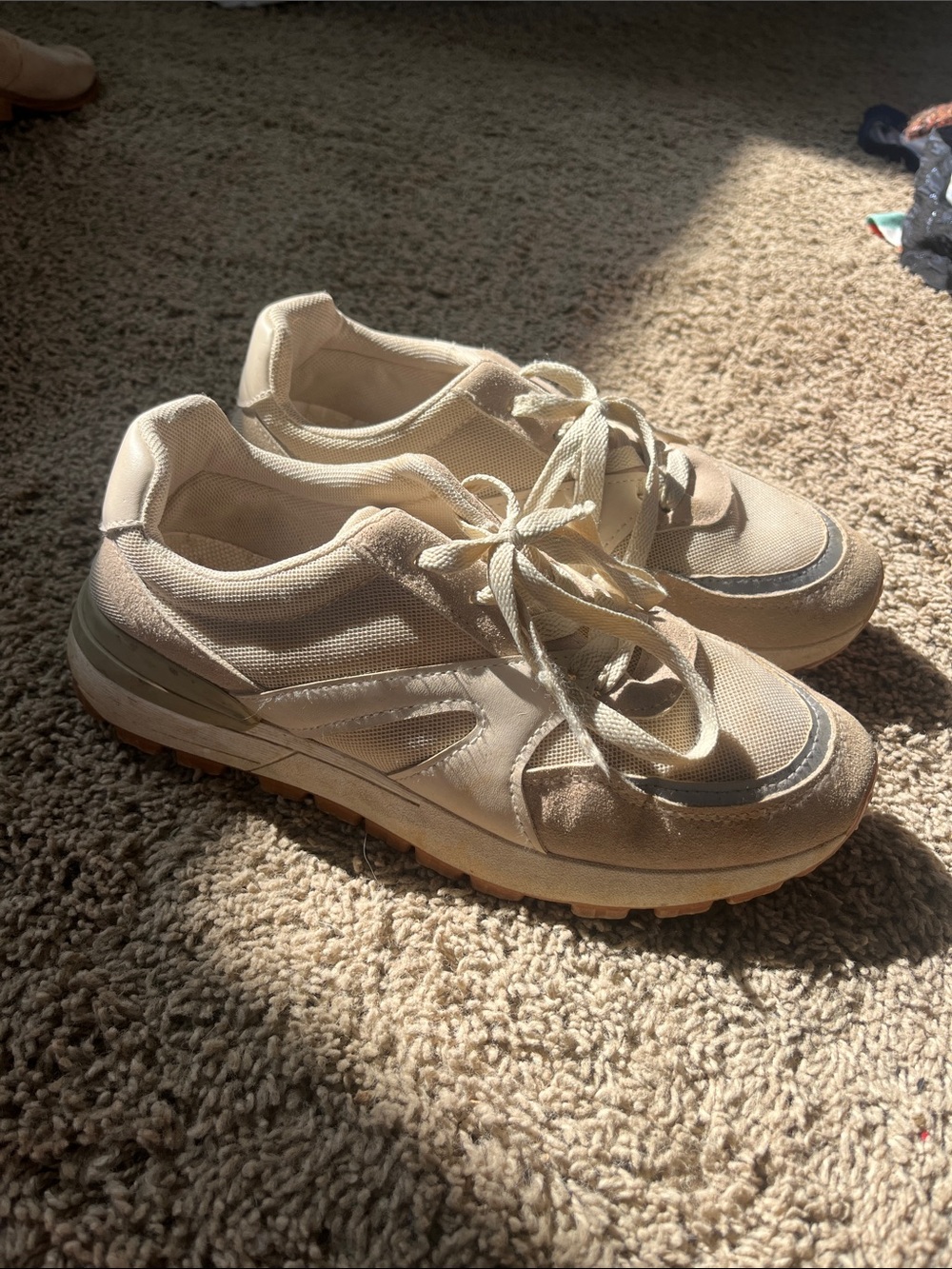 Women's Neutral Lace-Up Casual Sneakers in Beige